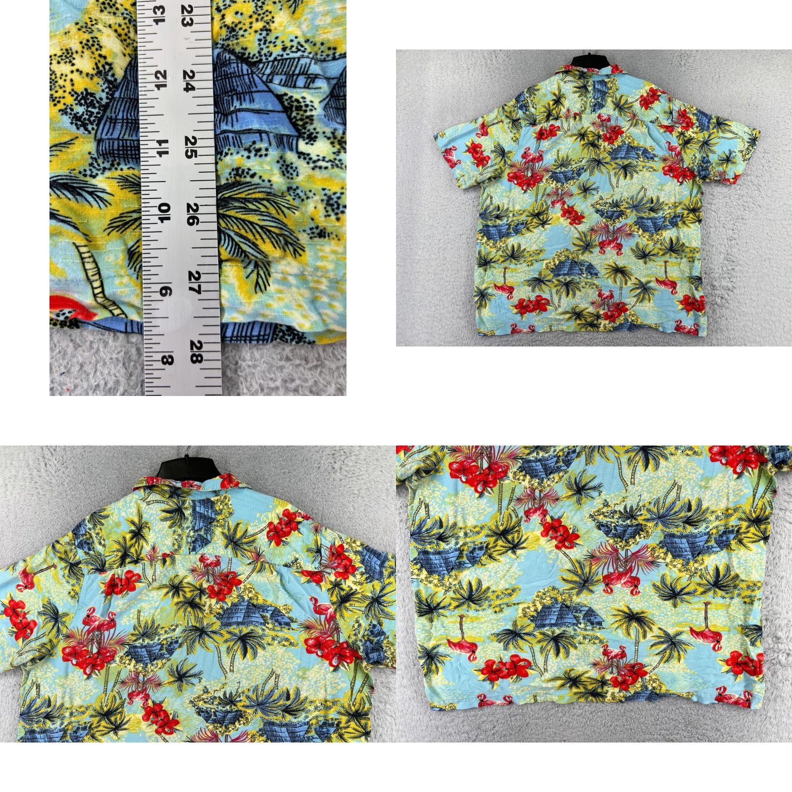 George George Men's Hawaiian Shirt 2XL Floral Palm Green Pink Button-Up Rayon Short Sleeve Classic Casual Hawaiian Theme 90s? Size US XXL / EU 58 / 5 - 9 Thumbnail