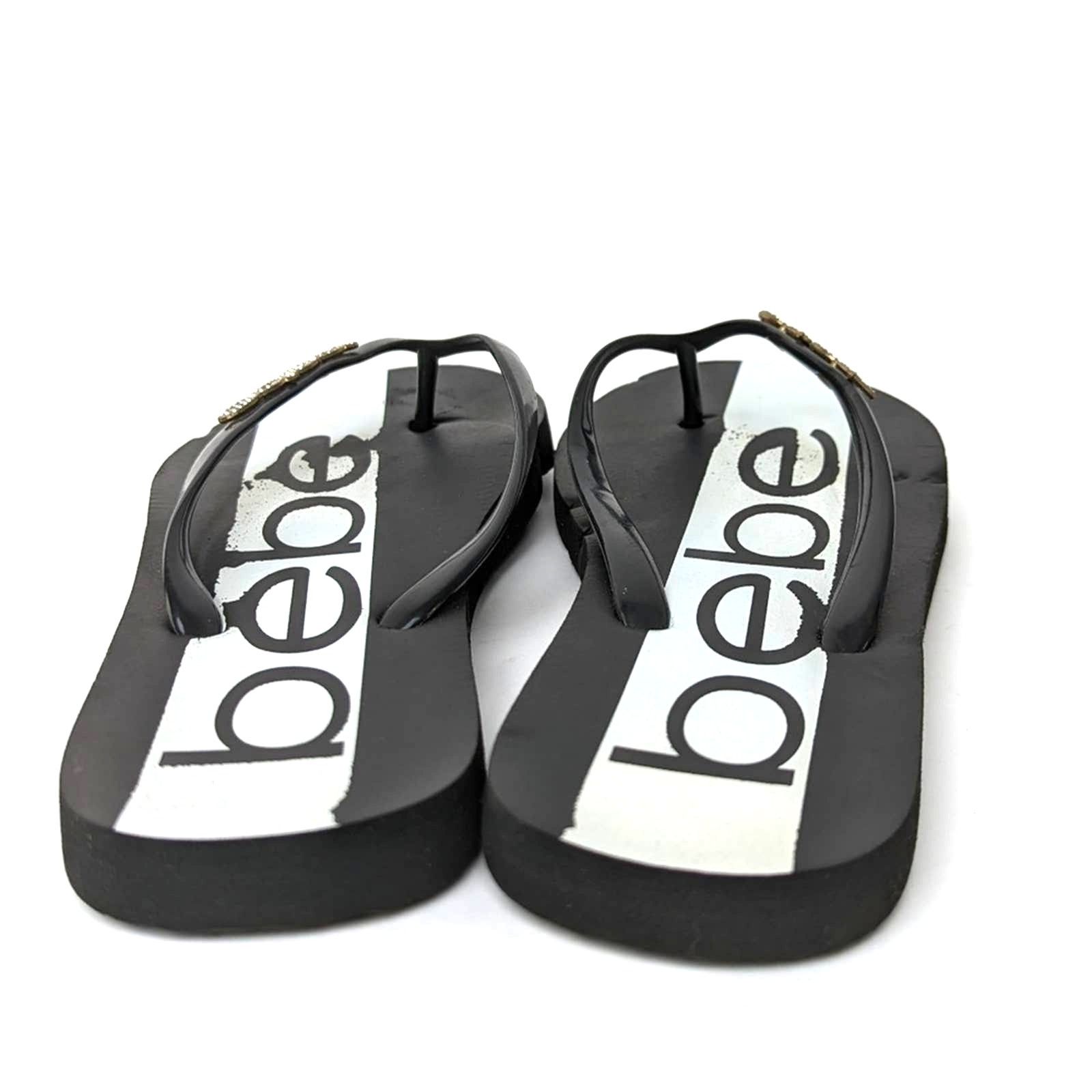 Designer bebe Black & White Rhinestone Flip Flop Sandal Slides Size US 6 / IT 36 - 3 Thumbnail