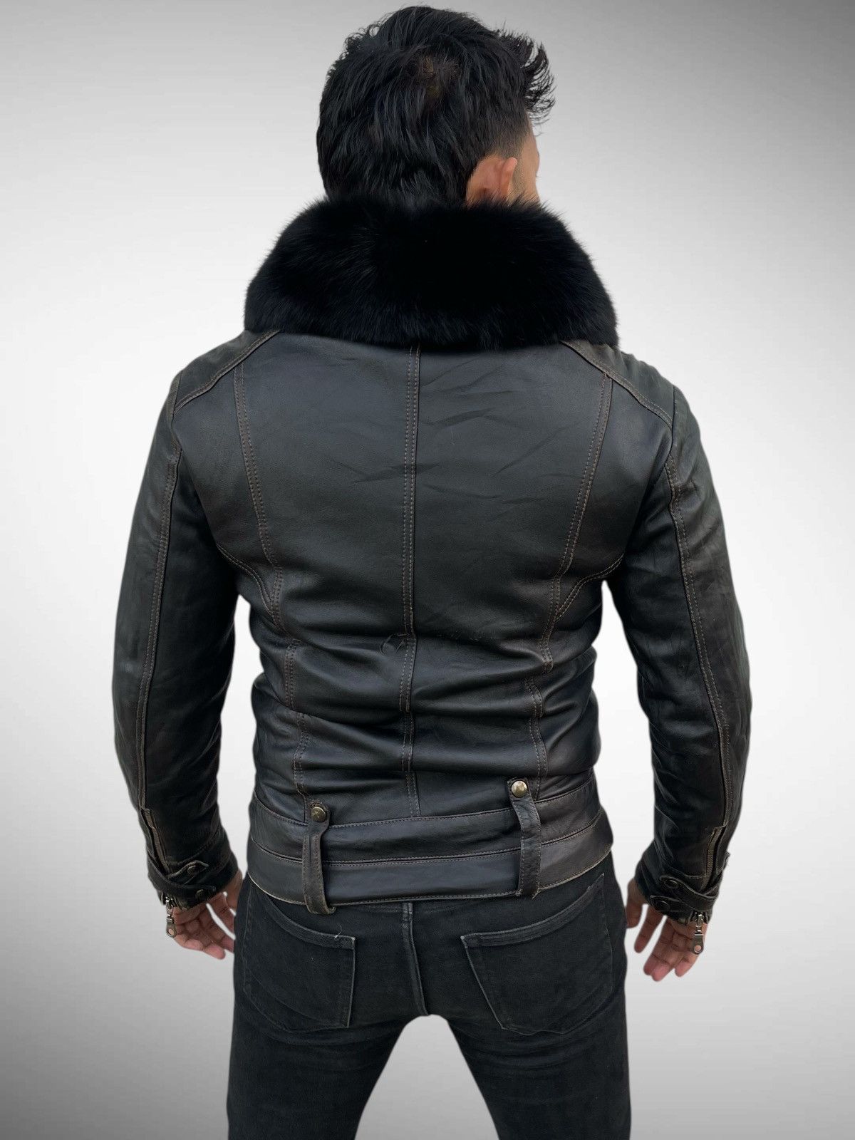 KMRii 🔥VINTAGE 2000'S AIMA FUR COLLARED BLACK BIKER LEATHER JACKET Size US M / EU 48-50 / 2 - 2 Thumbnail