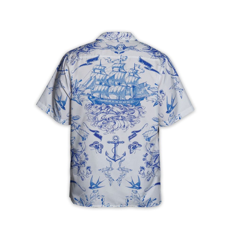 Designer Men’s Sailor Tattoo Hawaiian Shirt – Retro Nautical Style Size US M / EU 48-50 / 2 - 4 Thumbnail
