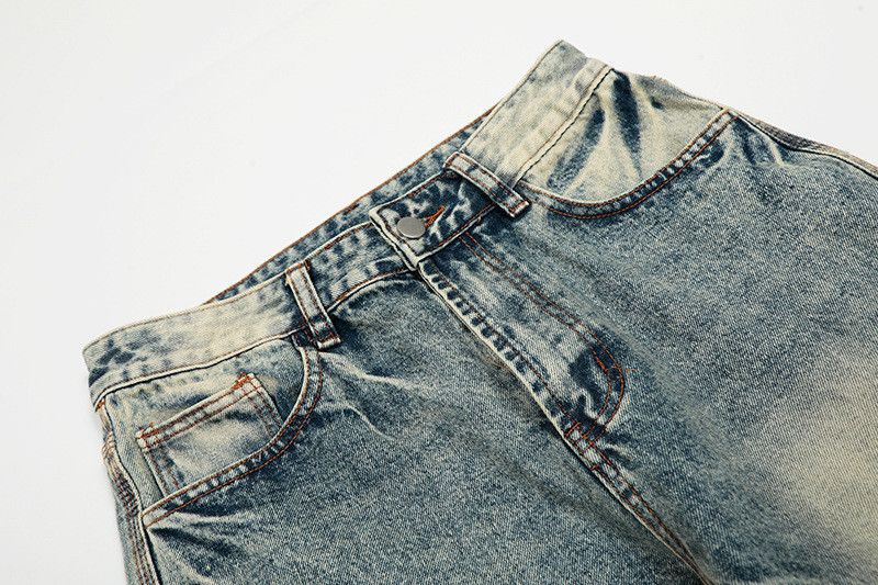 Vintage Retro washed men's loose wide-leg straight distressed jeans Size US 32 / EU 48 - 3 Thumbnail