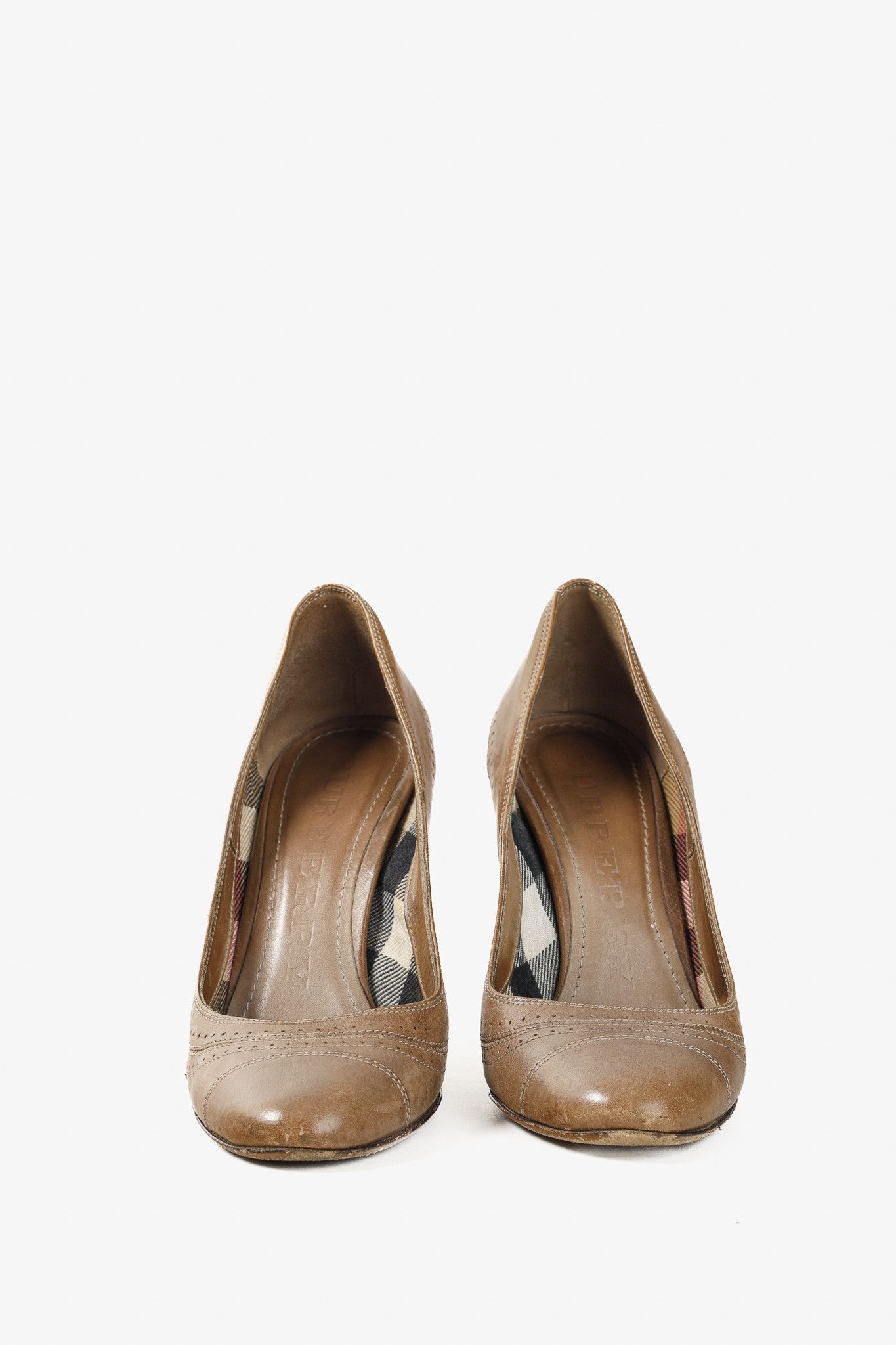 Burberry Burberry Bridle Leather Stawell 100 Taupe Brogue Pump Size US 6.5 / IT 36.5 - 2 Thumbnail
