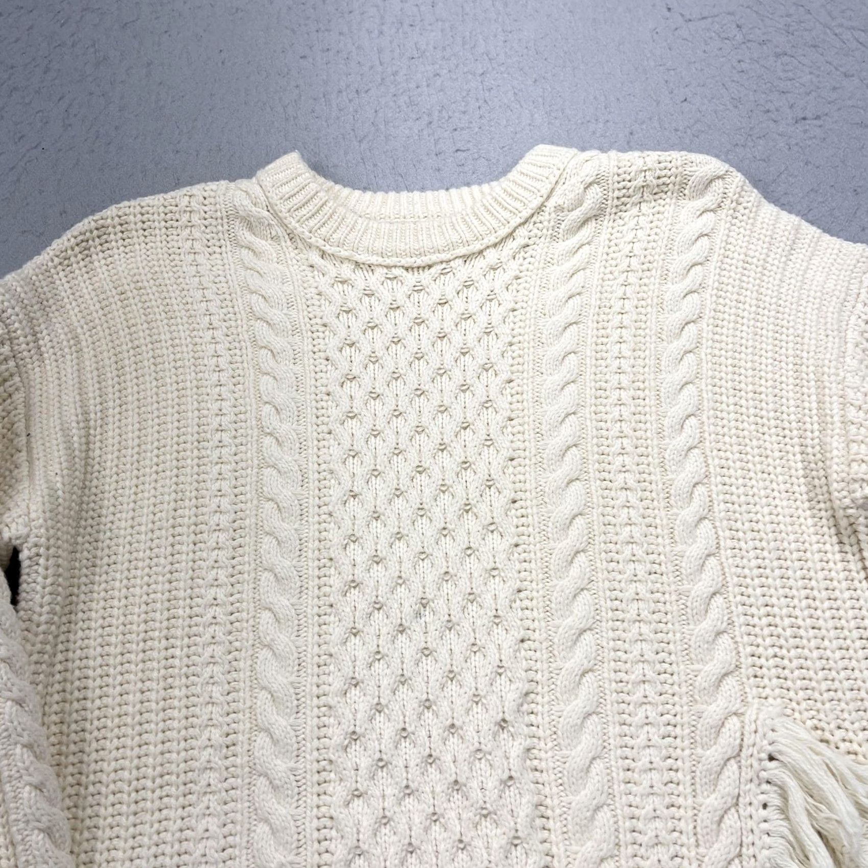J.Crew J.CREW Sweater Womens Medium White Cable-Knit Fringe Tunic Long Sleeve Crew Neck Heavyweight Cotton Nylon Wool Size M / US 6-8 / IT 42-44 - 2 Thumbnail