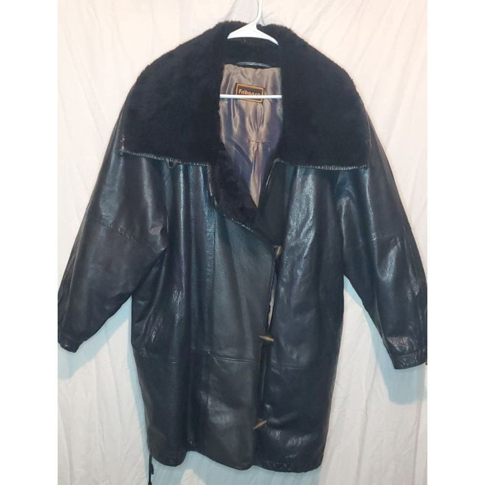 Other Frihansa Black Leather Jacket with Sherpa Collar Size 12 Size XL / US 12-14 / IT 48-50 - 1 Thumbnail