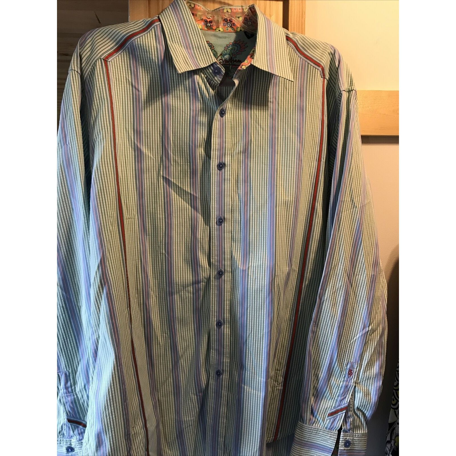 Robert Graham Robert Graham Mens XL Green Striped Long Sleeve Cotton Shirt Size US XL / EU 56 / 4 - 2 Thumbnail