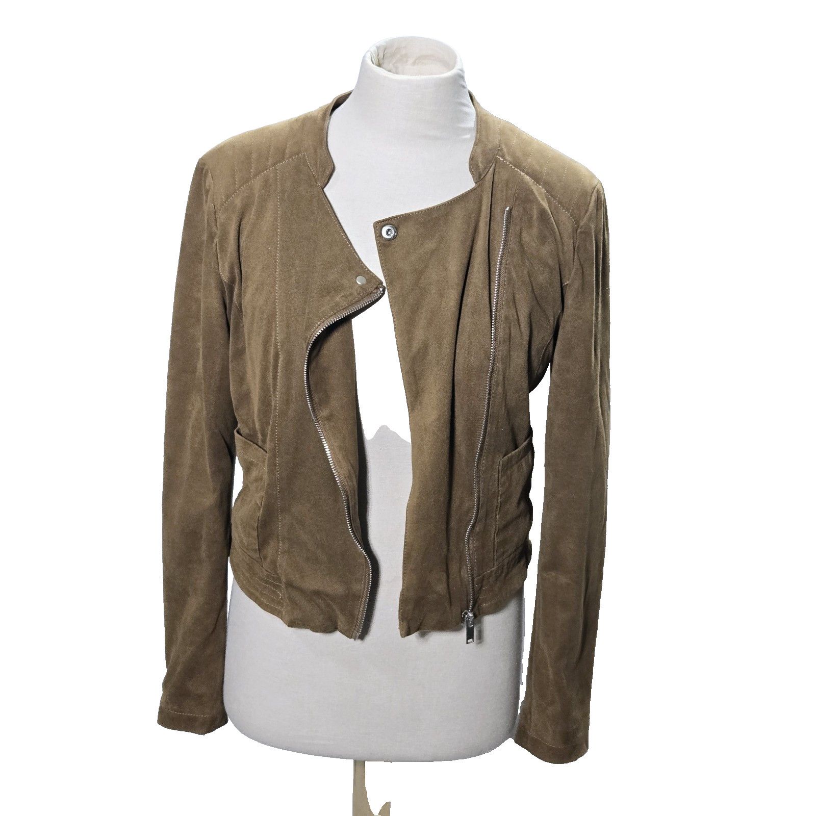 & Other Stories Vero Moda Jacket Suede Biker Small Womens Cropped Lined Size S / US 4 / IT 40 - 3 Thumbnail