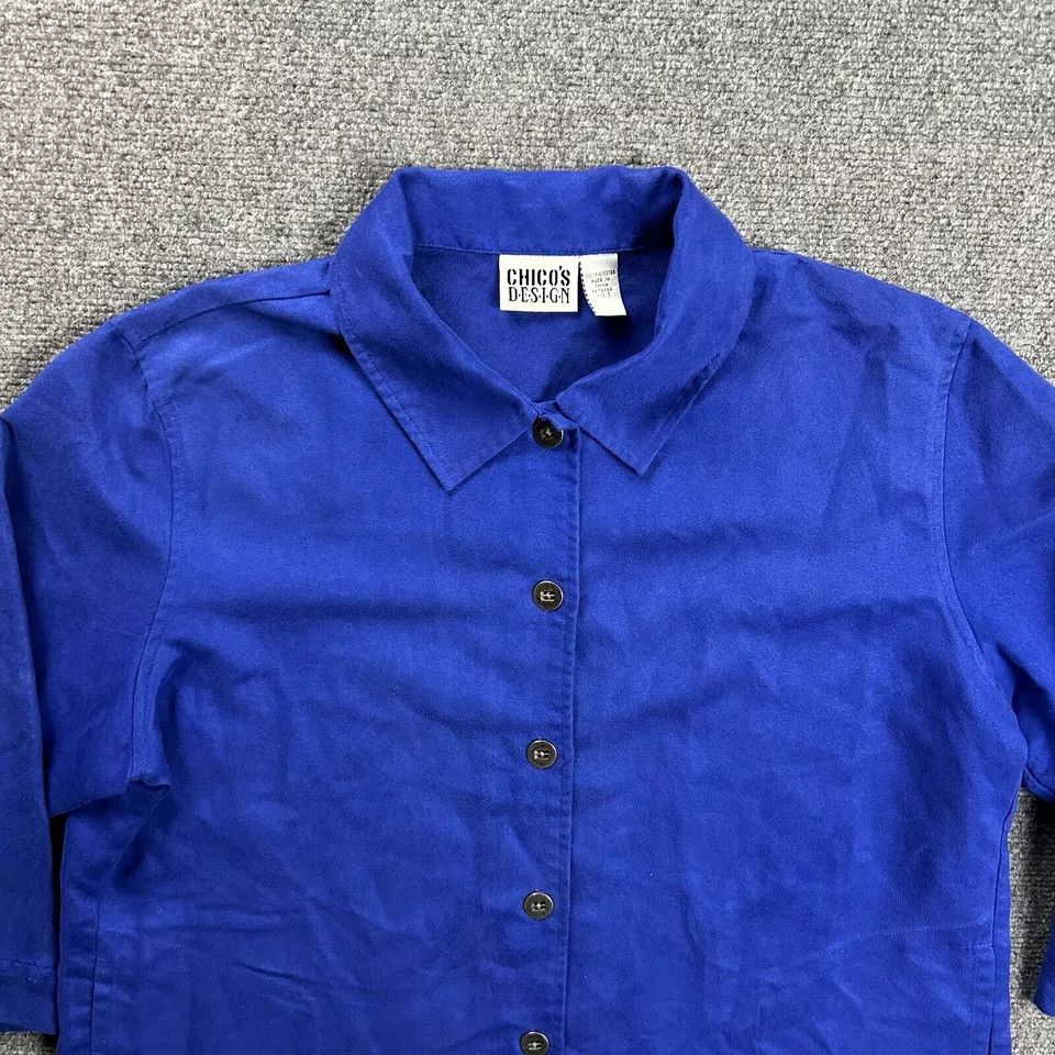 Chicos Chico's Top Womens 3 Blue Button Up 3/4 Sleeve Casual Size ONE SIZE - 2 Thumbnail