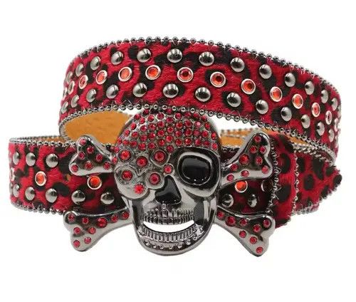Other Leopard skull Hot Rhinestone PU Leather Belt Size ONE SIZE - 4 Thumbnail