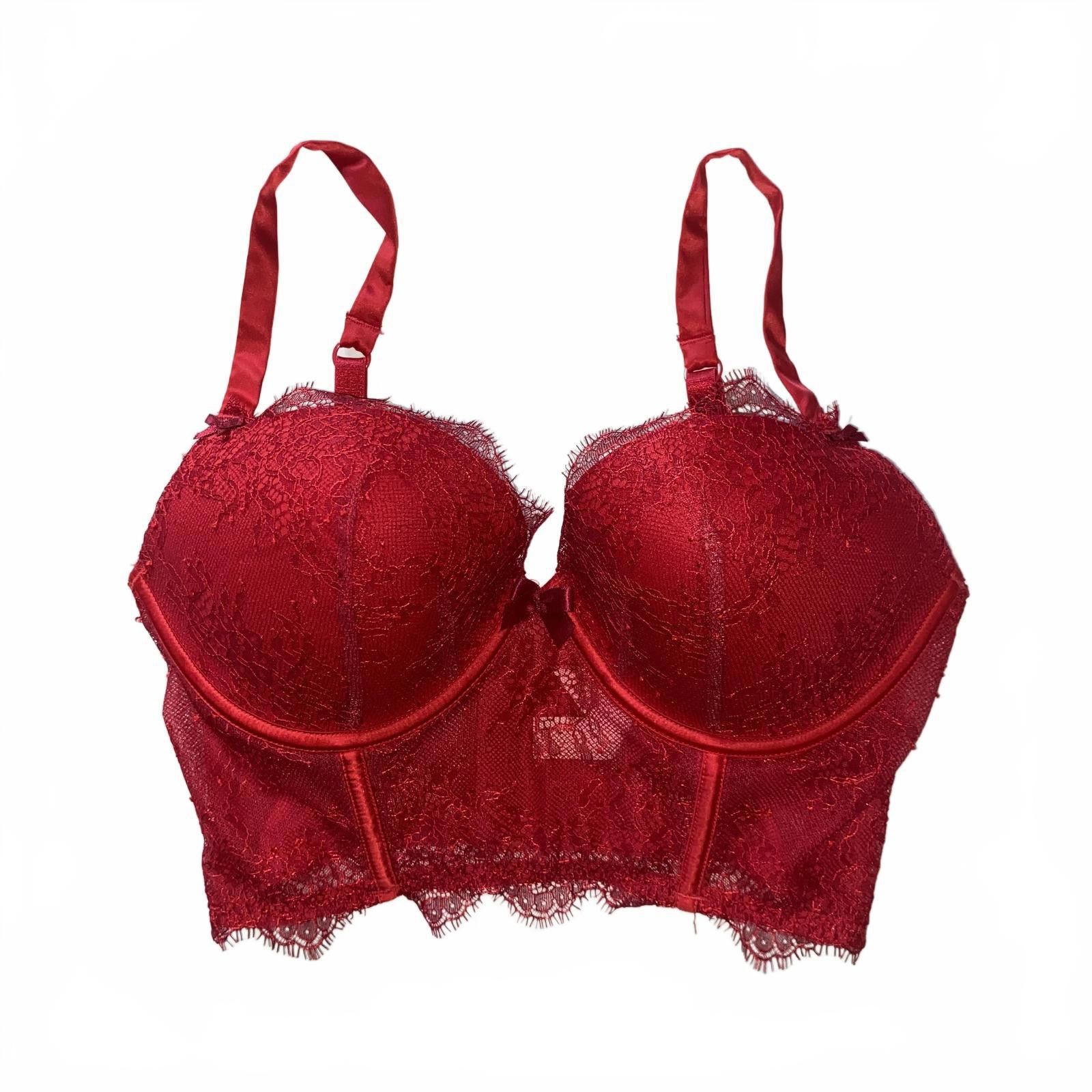 Designer Vcitorias Secret Red Corset Lace Bra 34D Size ONE SIZE - 1 Thumbnail