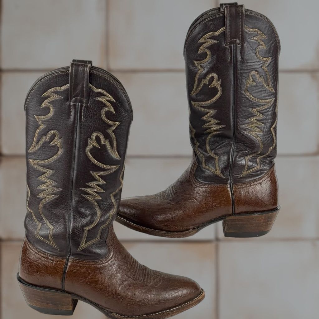 Vintage VINTAGE Larry Mahan Boots Men 7 XE Brown Leather Western Cowboy Made USA Western, Leather, XE Width, 7 Size US 7 / EU 40 - 1 Thumbnail
