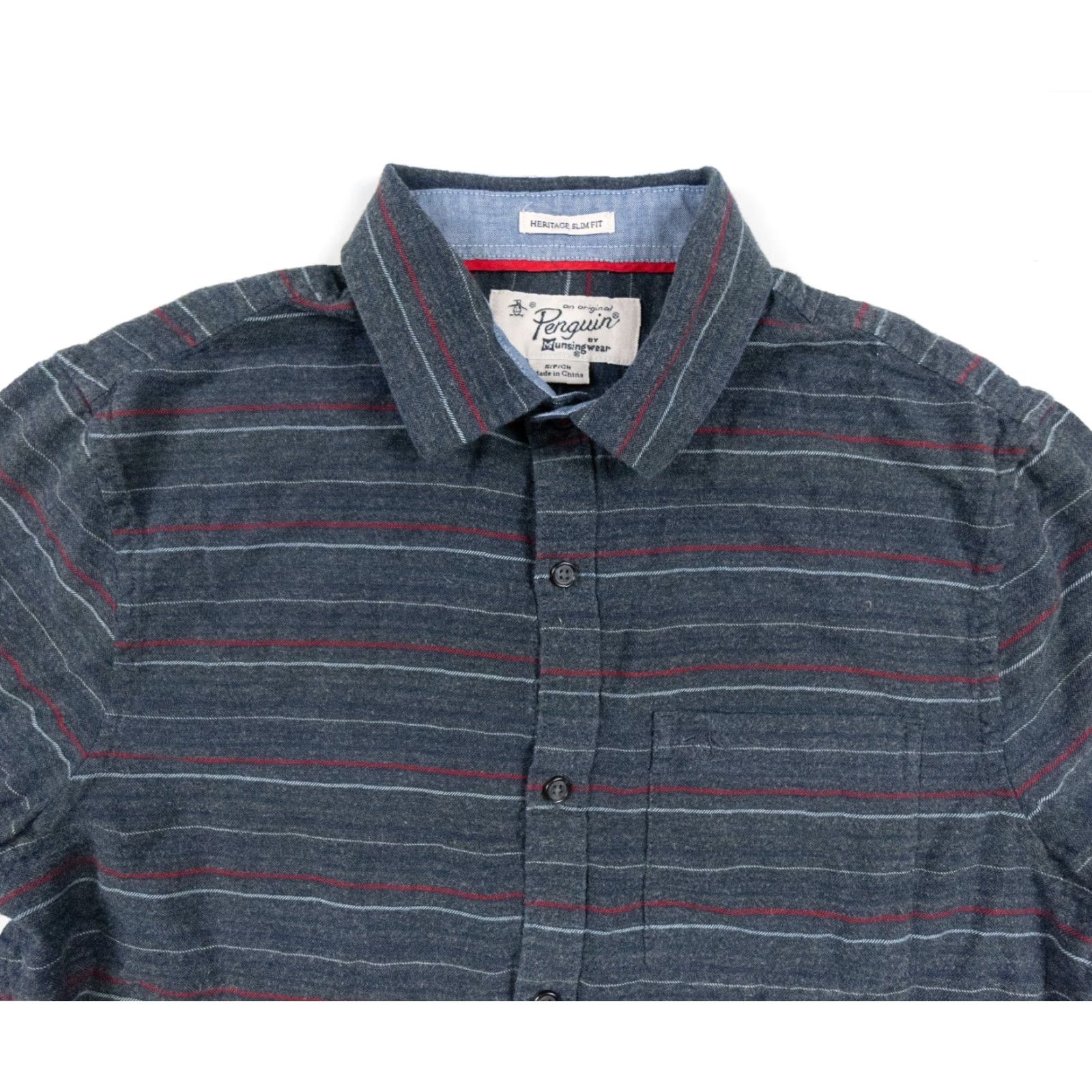 Original Penguin VINTAGE Penguin Men’s Button-Up Shirt Long Sleeve Striped Cotton Casual Business Slim Fit Adult Small Gray Size US S / EU 44-46 / 1 - 2 Thumbnail