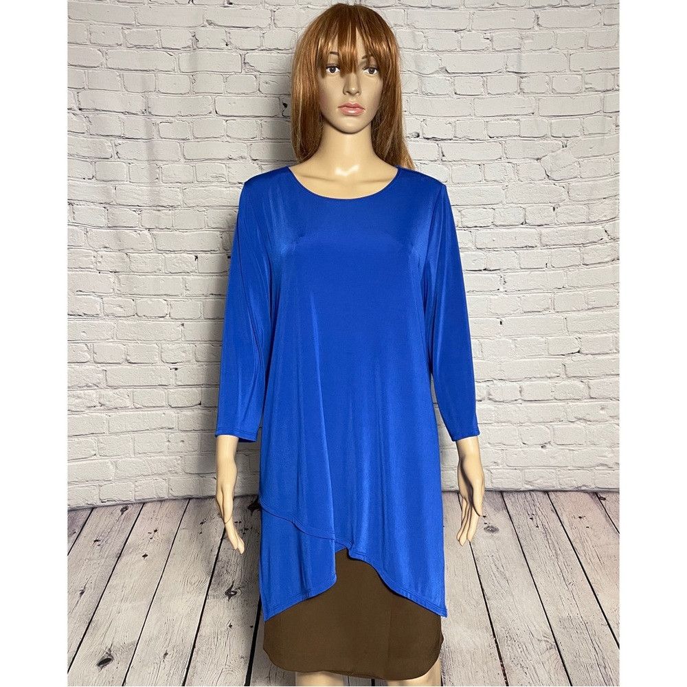 Chicos Chico's Easywear Blue Liquid Knit Asymmetrical Top Tunic Si Size L / US 10 / IT 46 - 1 Thumbnail