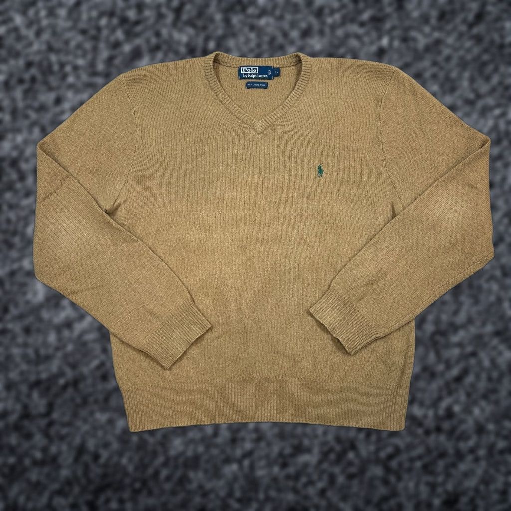 Polo Ralph Lauren Polo Ralph Lauren Sweater Mens Large Tan 100% Lambswool V Neck Pony Pullover Brown Wool Knit Pullover Winter Fall 90s Preppy Mens Size US L / EU 52-54 / 3 - 1 Thumbnail