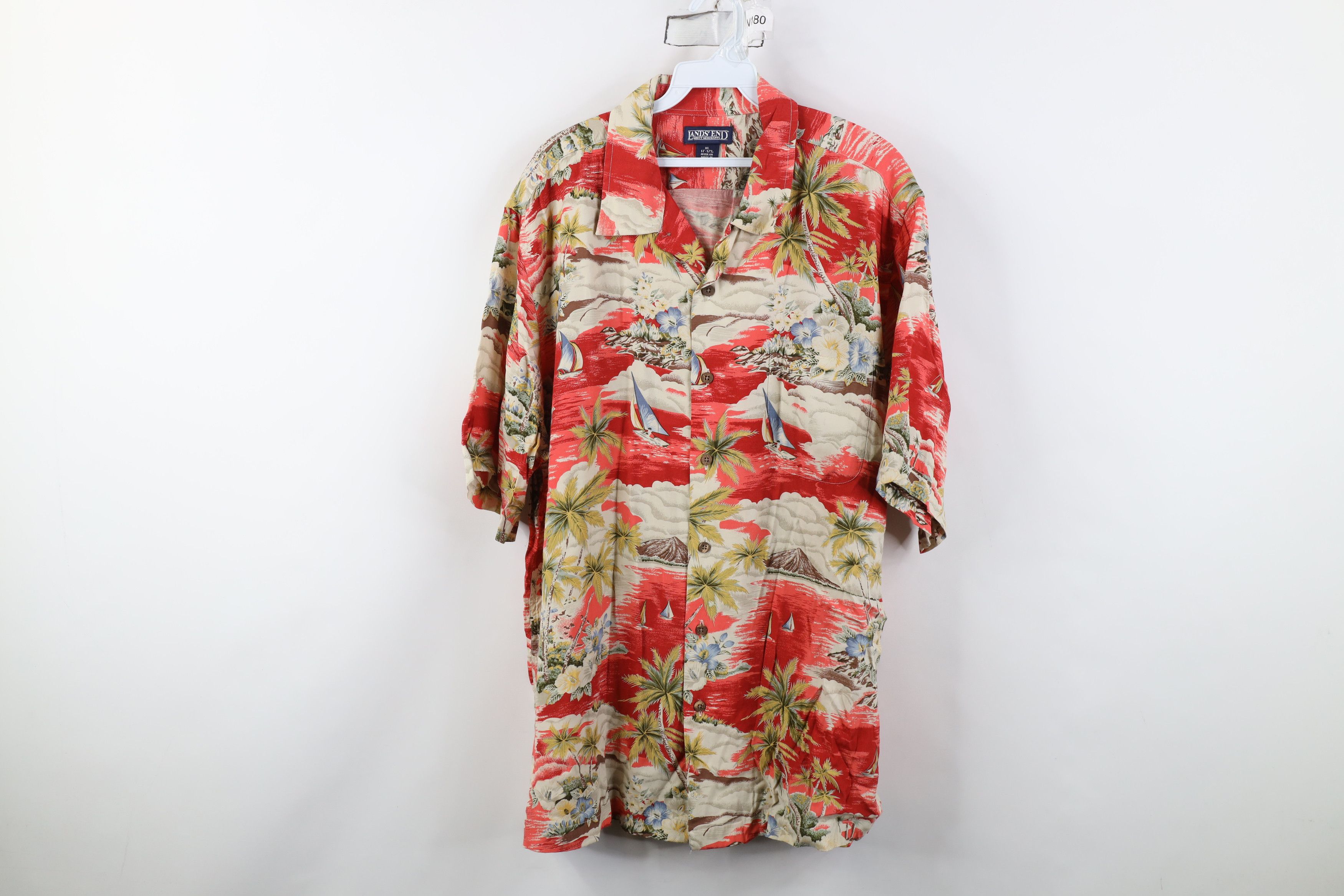 Lands' End Vintage 90s Lands End Gabardine Flower Hawaiian Button Shirt Size US XL / EU 56 / 4 - 1 Thumbnail