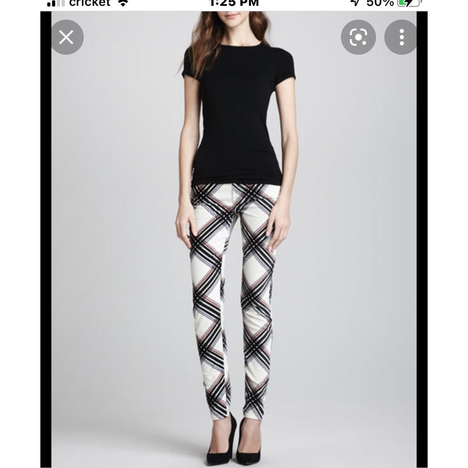 7 For All Mankind 7 for all mankind Skinny Cream Velvet Black Plaid Pants 27 Size 27" / US 4 / IT 40 - 12 Thumbnail