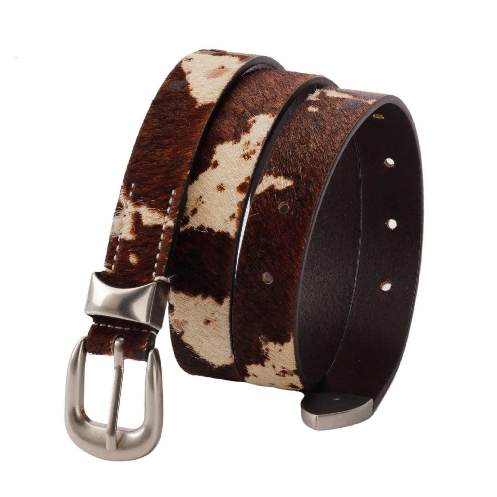 Leather Genuine Cow-Hair Spotted Head-Layer Leather Belt Size ONE SIZE - 1 Thumbnail