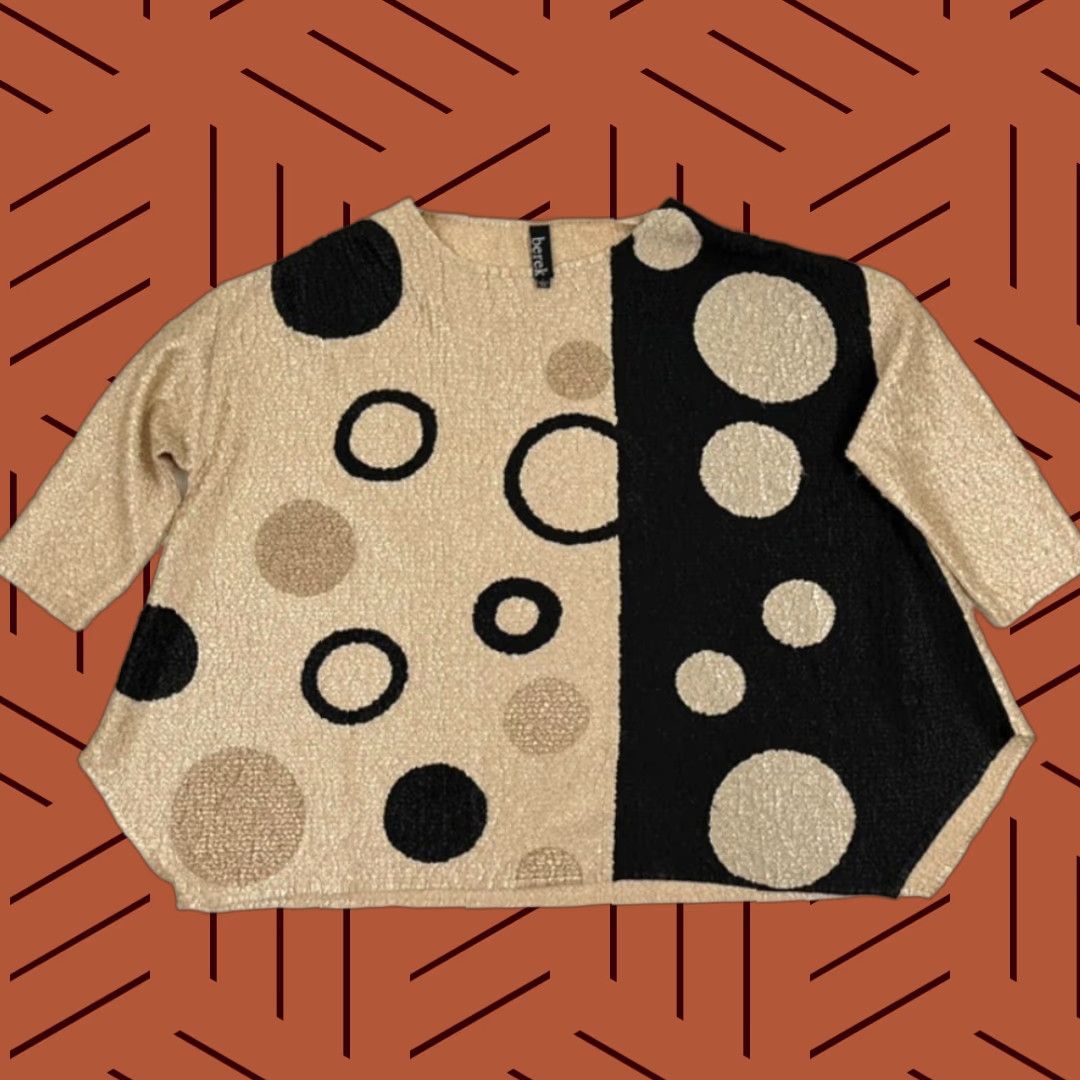 Vintage Berek Blouse Womens 1X Black Brown Crinkle Abstract Novelty Statement Lagom Sleeves 3/4 Casual Workwear | Plus Size Size XL / US 12-14 / IT 48-50 - 1 Thumbnail