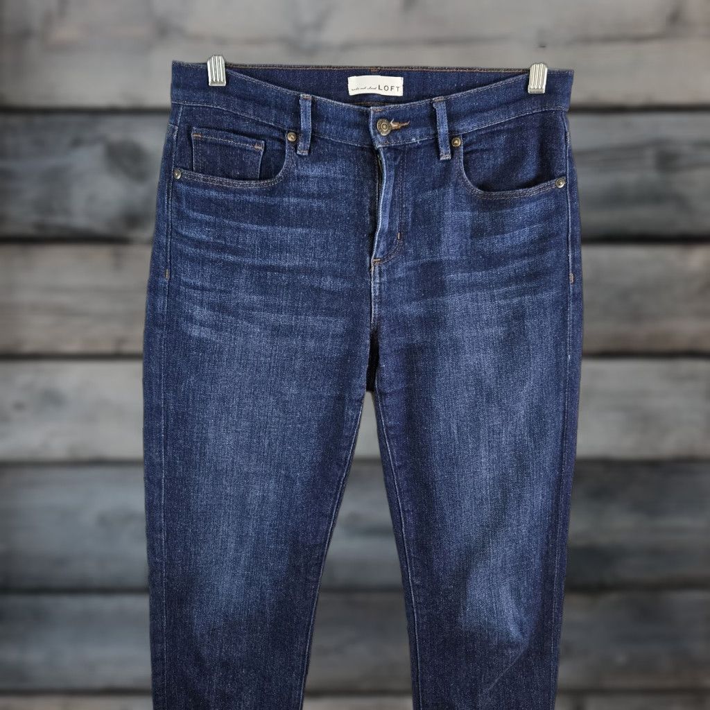 Loft LOFT Womens Jeans Girlfriend Size 4 Blue Dark Wash Mid Rise Denim Cotton Blend Slim" Size 27" / US 4 / IT 40 - 1 Thumbnail