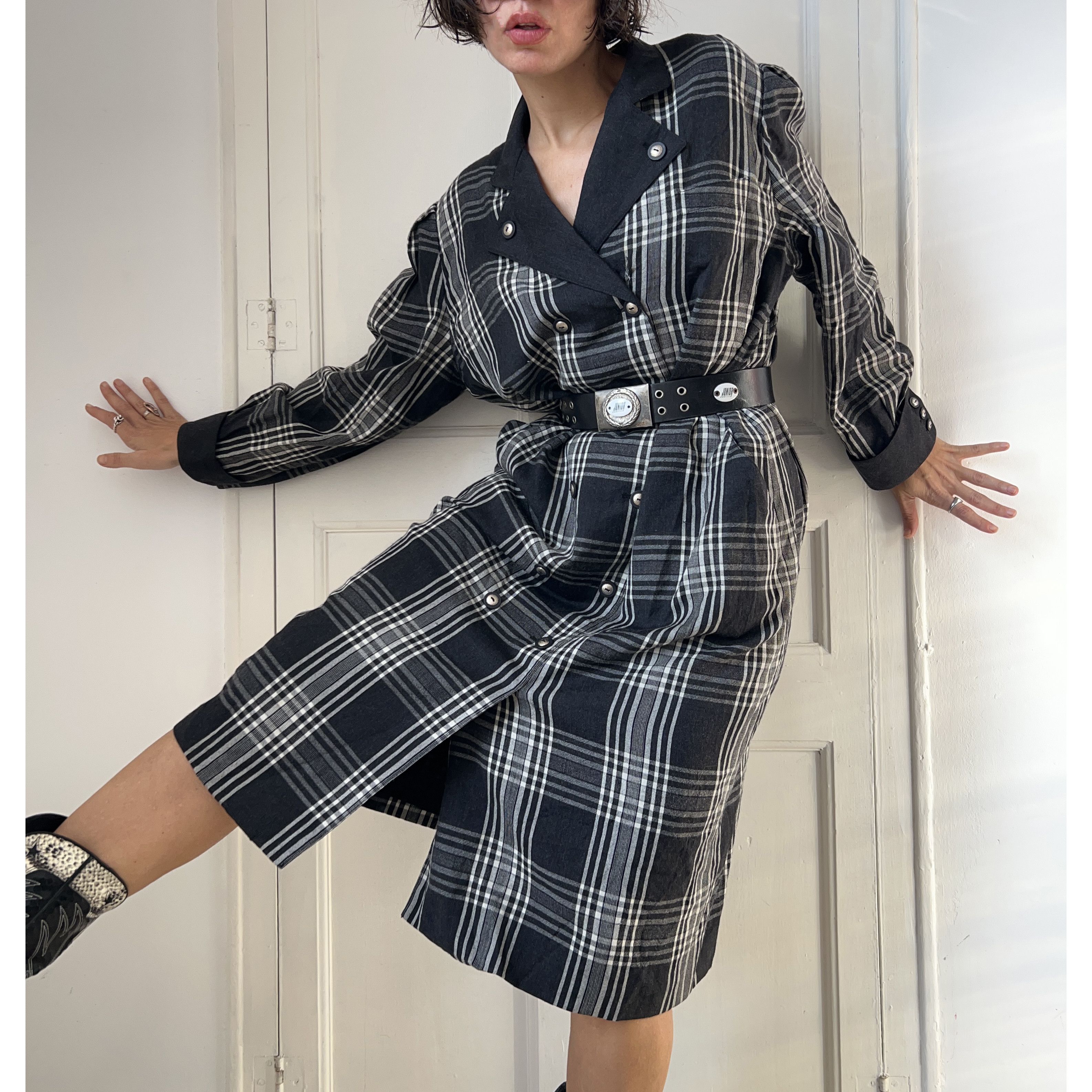Vintage Vintage 80s Wool Plaid Double Breasted Midi Dress Size XL / US 12-14 / IT 48-50 - 4 Thumbnail
