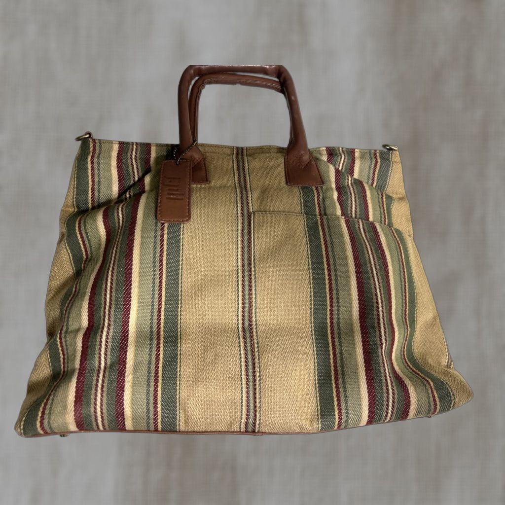 J. Jill J. Jill Tote Bag Multicolor Striped Canvas Leather 16x13x5 Womens Vacation Size ONE SIZE - 1 Thumbnail