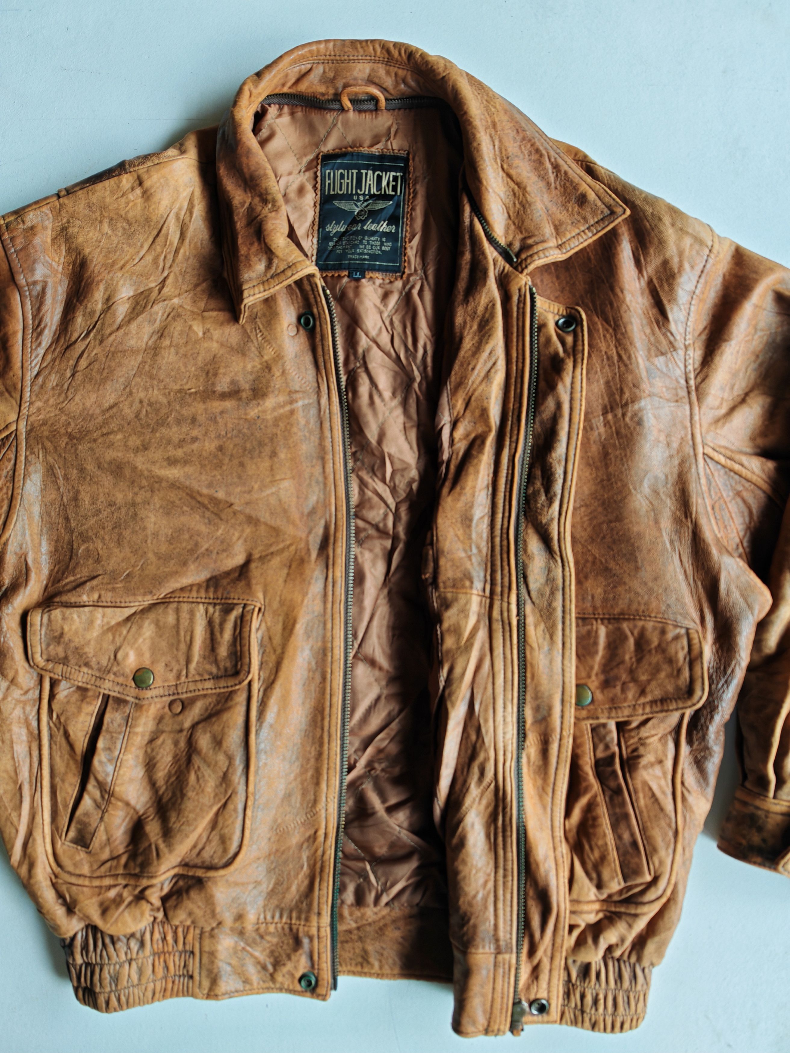 Designer Rare!!! Flight Jacket USA Leather Size US L / EU 52-54 / 3 - 8 Thumbnail