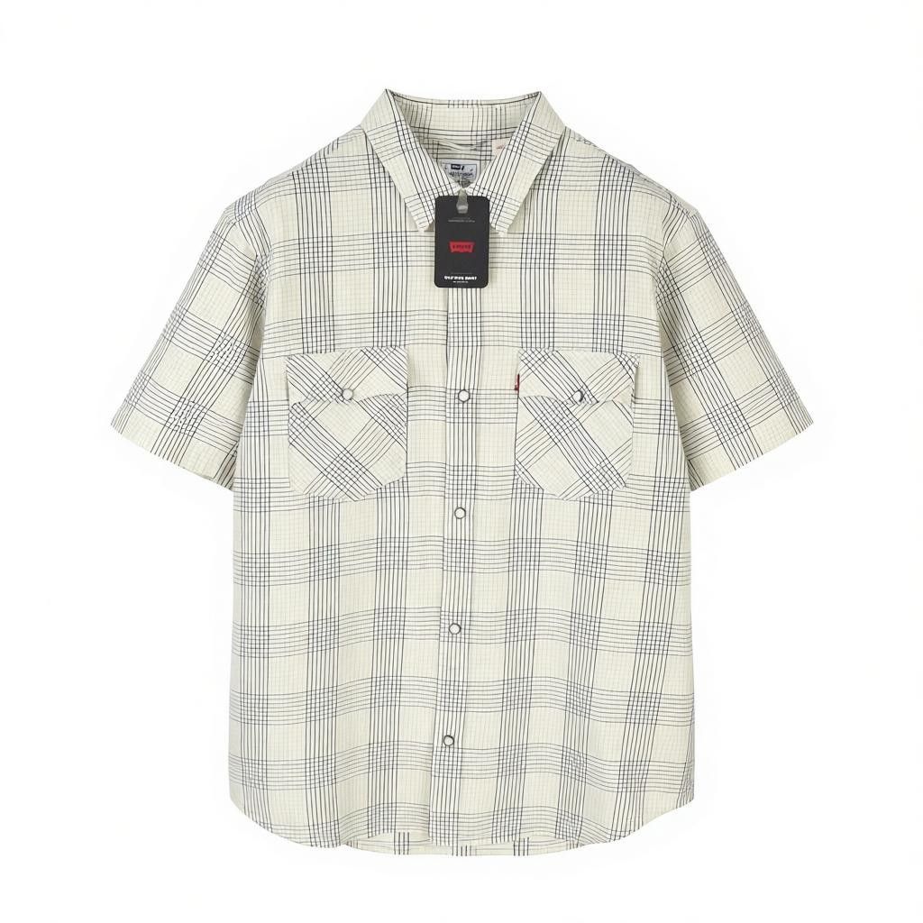 Levi's RELAXED L Grey Plaid Snap Spread Short Sleeve 87852 Size US L / EU 52-54 / 3 - 1 Thumbnail