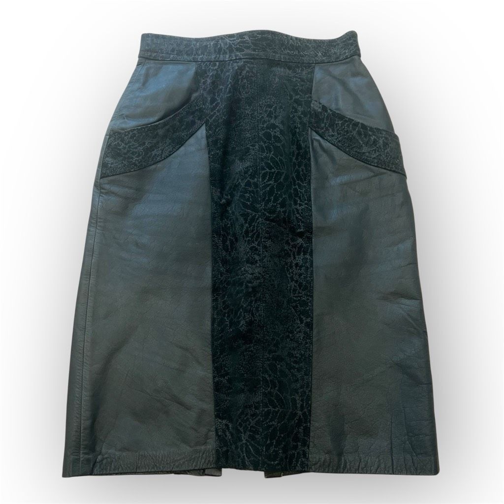Vintage Winlit Vintage Black Leather & Suede High Waist Pencil Skirt Size 28" / US 6 / IT 42 - 1 Thumbnail