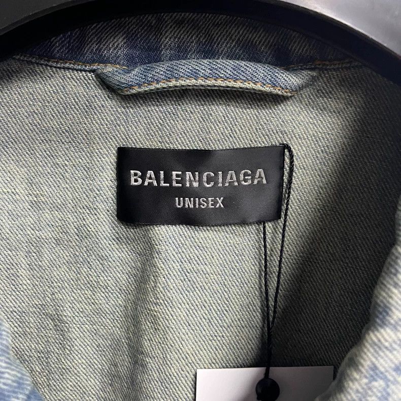 Balenciaga Balenciaga Balenciaga Blue Denim Jacket with Logo Print-25 Size US M / EU 48-50 / 2 - 2 Thumbnail