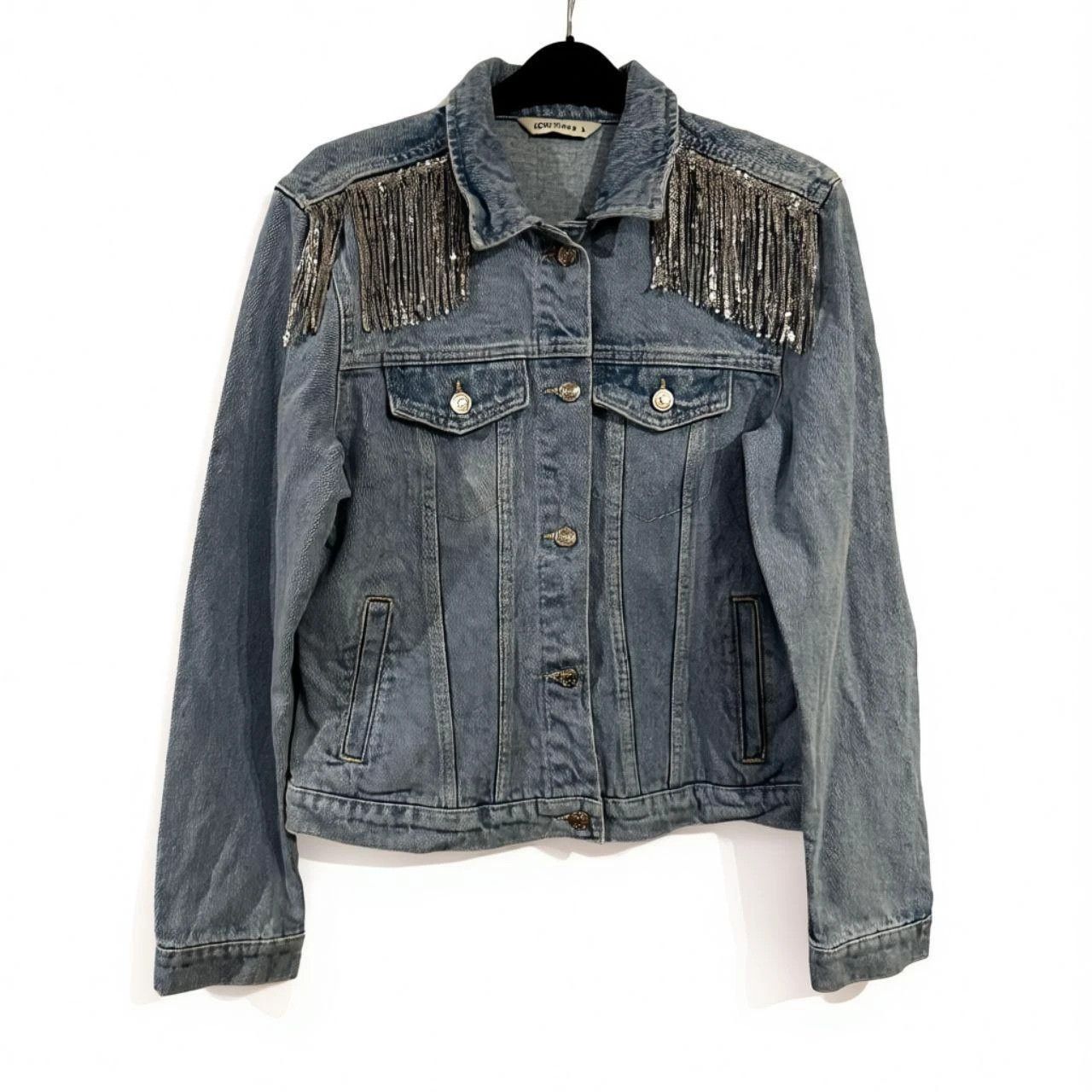 Other y2k embellished denim jacket Silver button glam | size L Size L / US 10 / IT 46 - 3 Thumbnail