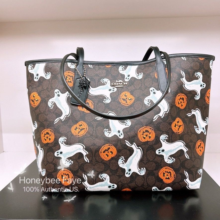 Coach City Tote Bag In Signature Canvas With Halloween Print CCE69 Size ONE SIZE - 1 Thumbnail