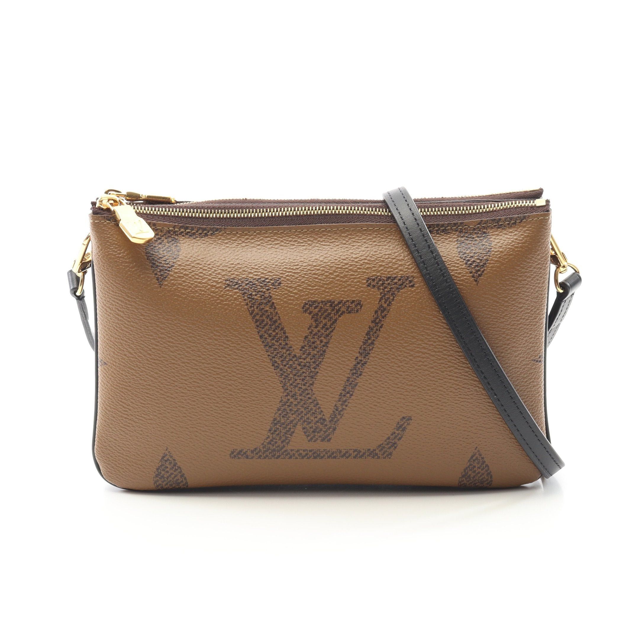 Louis Vuitton Louis Vuitton Pochette Double Zip Monogram Giant Reverse Shoulder Bag Leather Brown Beige Size ONE SIZE - 1 Thumbnail