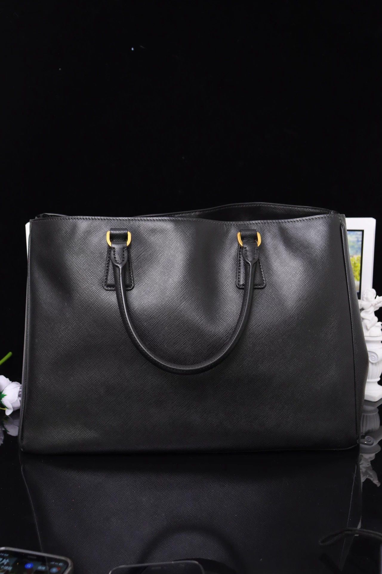 Prada Prada Killer Tote Bag Black Gold Crossgrain Leather Size ONE SIZE - 2 Thumbnail