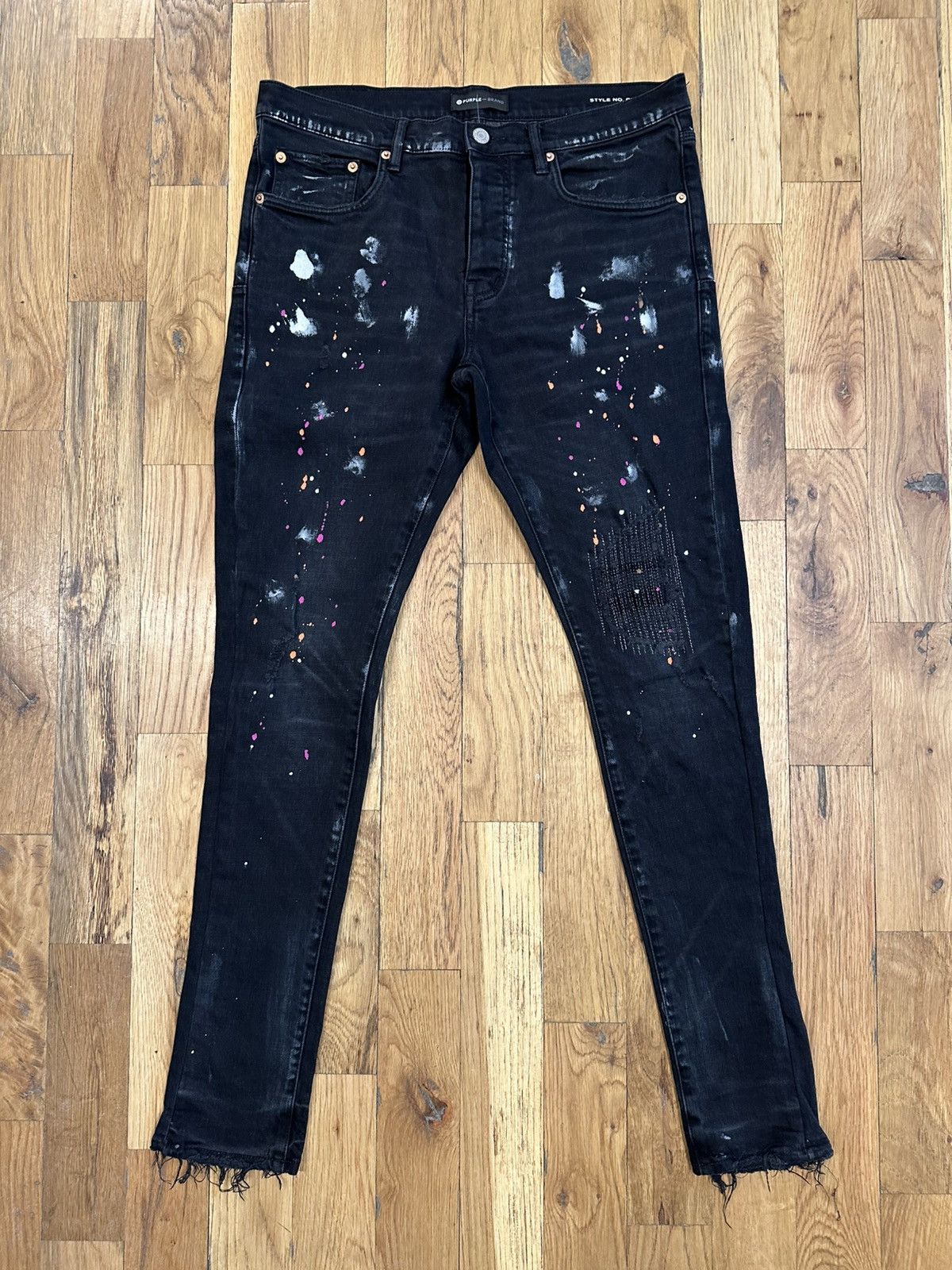 Purple Brand Purple Brand Paint Splatter Stitched Black Denim Jeans Sz 32 Size US 32 / EU 48 - 1 Thumbnail
