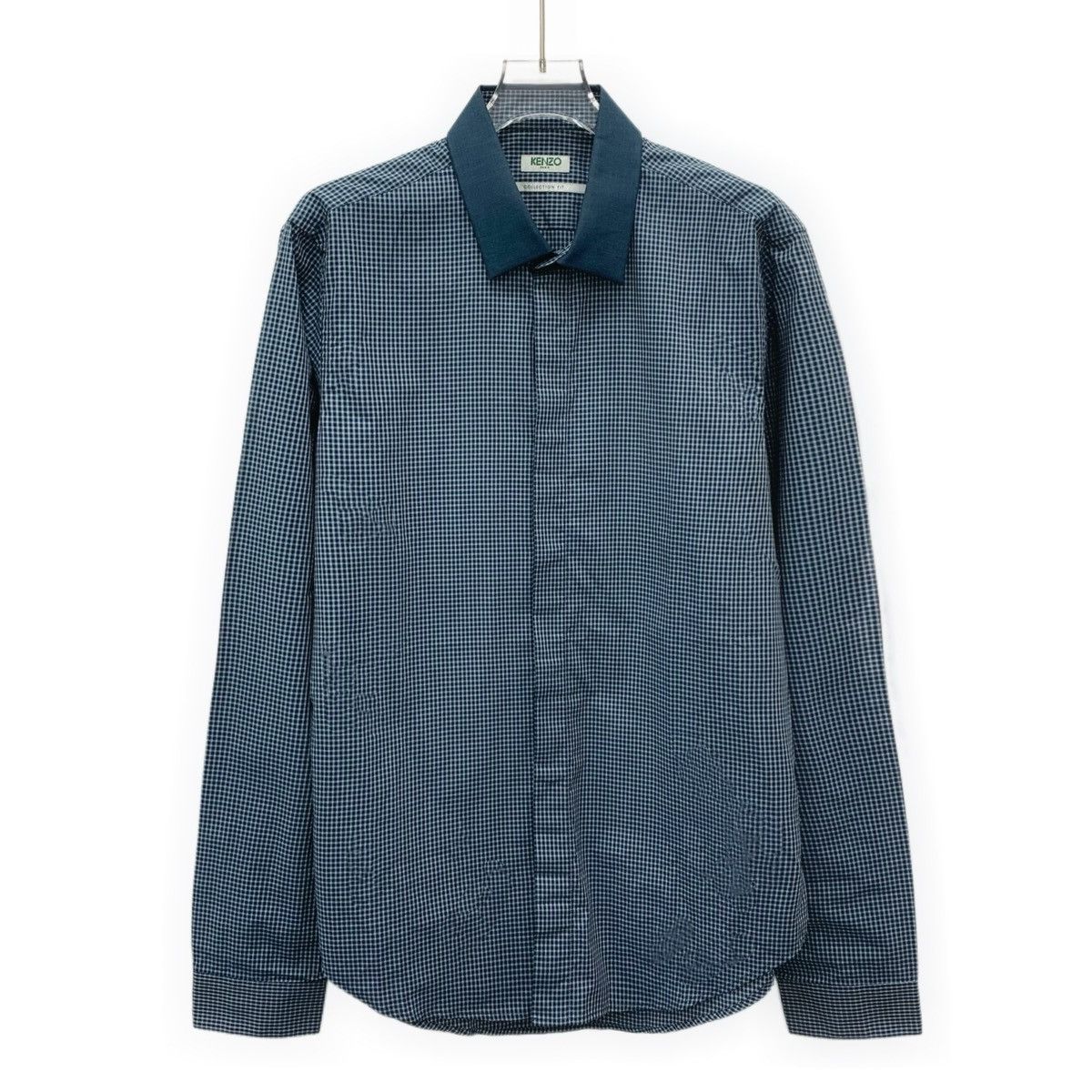 Kenzo Kenzo Dark Blue Plaid Collared Long Sleeve Shirt K26WX Size US XXS / EU 40 - 1 Thumbnail