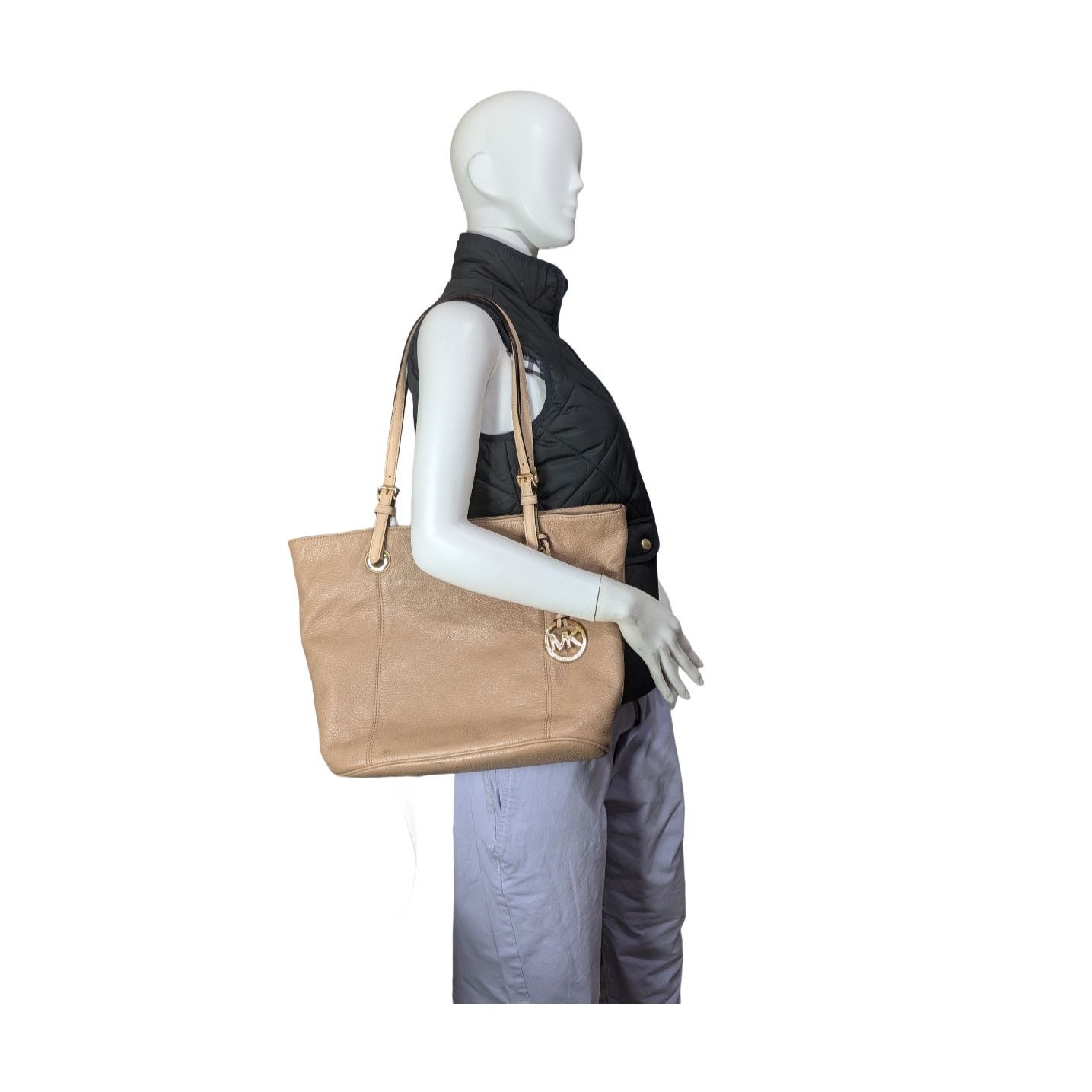 Michael Kors MK Michael Kors Jet Set Pebbled Leather Large Tote- Khaki Size ONE SIZE - 8 Thumbnail