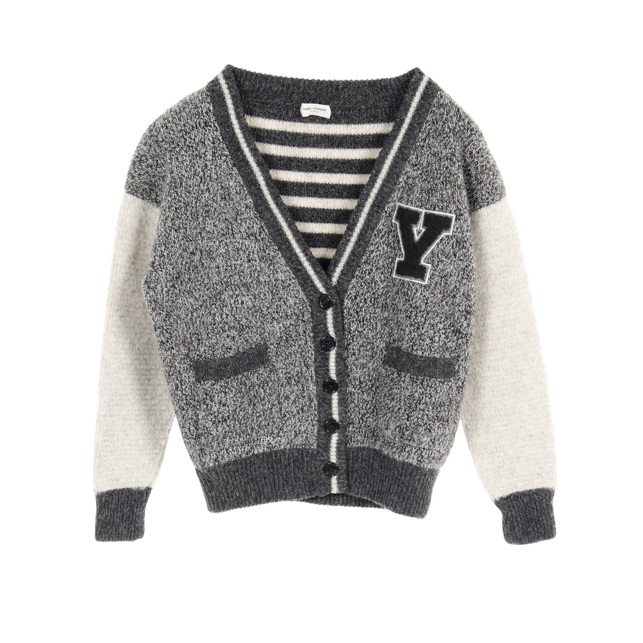 Yves Saint Laurent Yves Saint Laurent Cardigan Stripes Wool Gray Light Size ONE SIZE - 1 Thumbnail