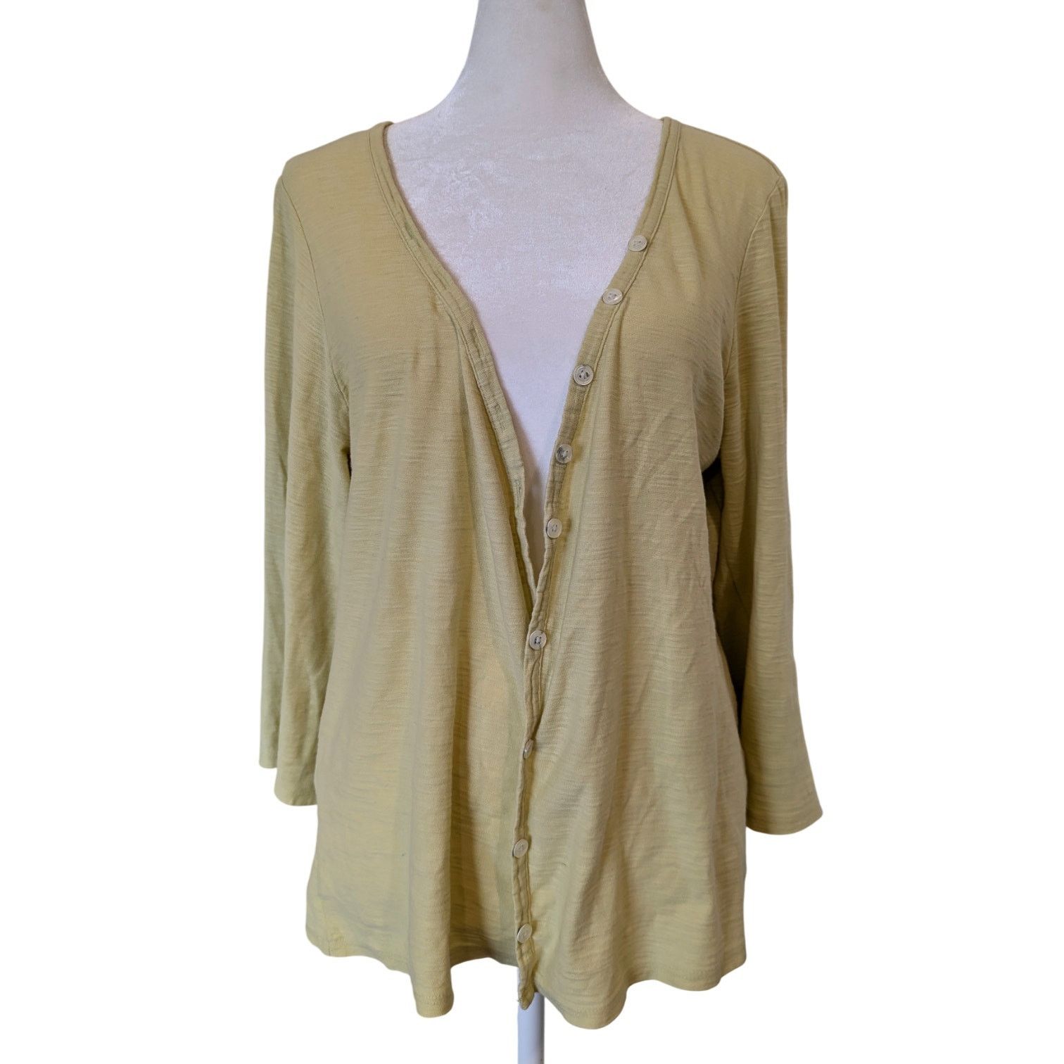 J. Jill J. Jill Yellow Slub Cotton Button Up Cardigan Large Size L / US 10 / IT 46 - 1 Thumbnail