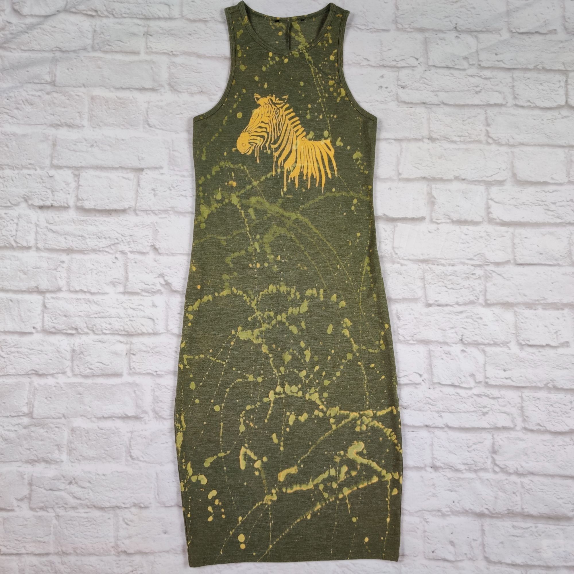 Handmade One of a Kind Zebra Dress Bleach Painted Reverse Dyed Bodyco Size XS / US 0-2 / IT 36-38 - 11 Thumbnail