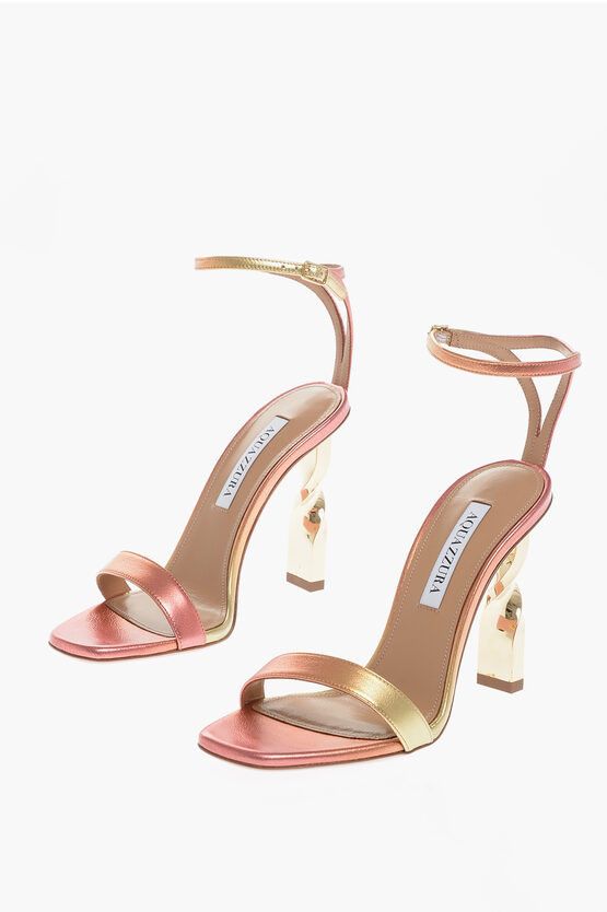 image of Aquazzura Degradè Effect Metallic Leather Twist Ankle-Strap Sandals Wi in Gold, Women's (Size 8)