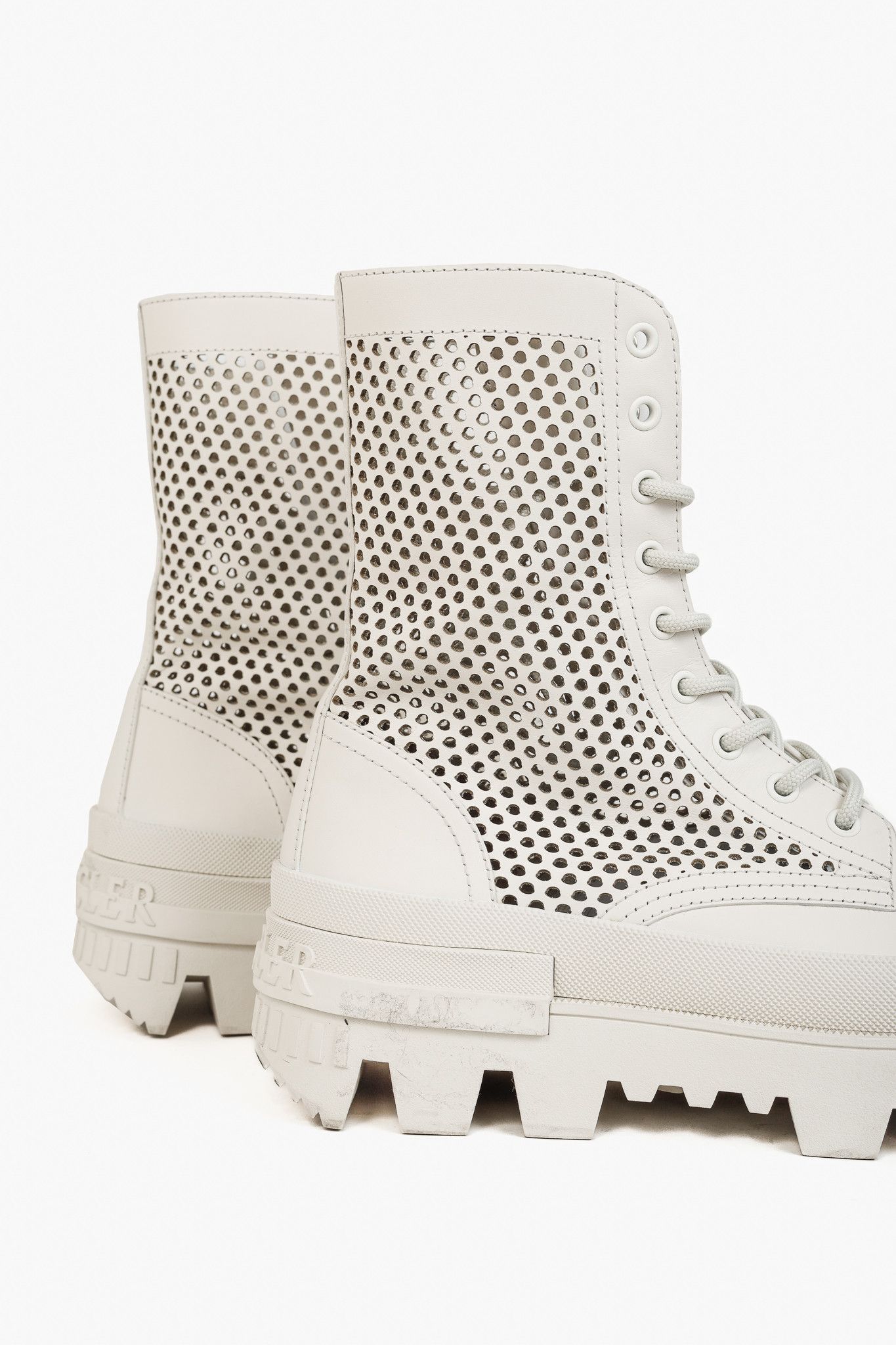 Moncler Moncler Carinne Beige Perforated Leather Lace-Up Boots Size US 9 / IT 39 - 9 Thumbnail