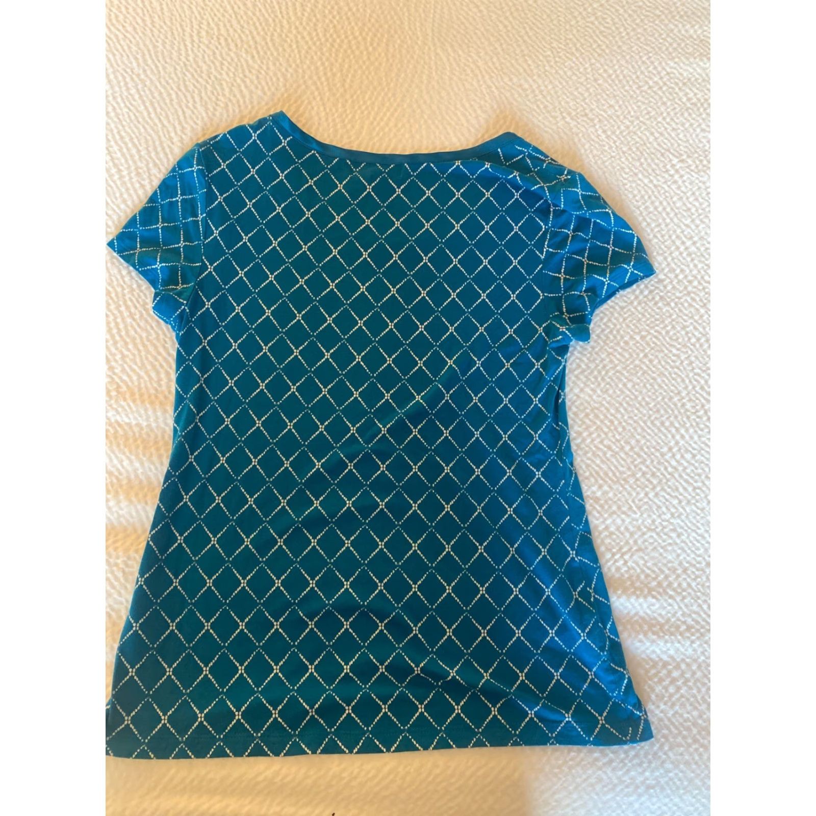 Banana Republic Banana Republic Blouse Women's Medium Blue Rayon Geometric Crew Neck Short Sleeve Stretch Luxe Touch Regular Fit Casual 90s? Size M / US 6-8 / IT 42-44 - 7 Thumbnail