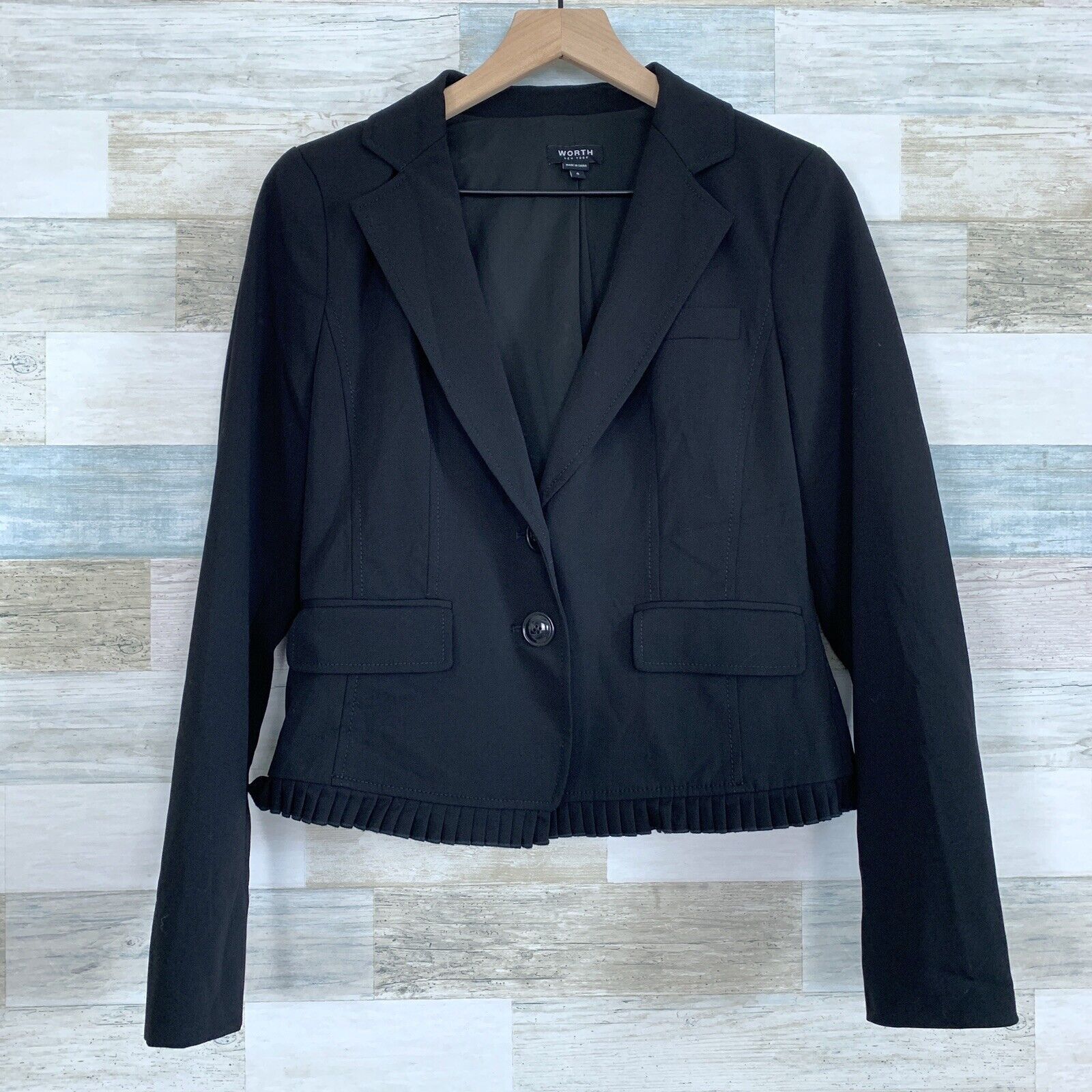 Other Worth Wool Ruffle Blazer Jacket Black Ruffle Hem Cropped 4 Size S / US 4 / IT 40 - 1 Thumbnail