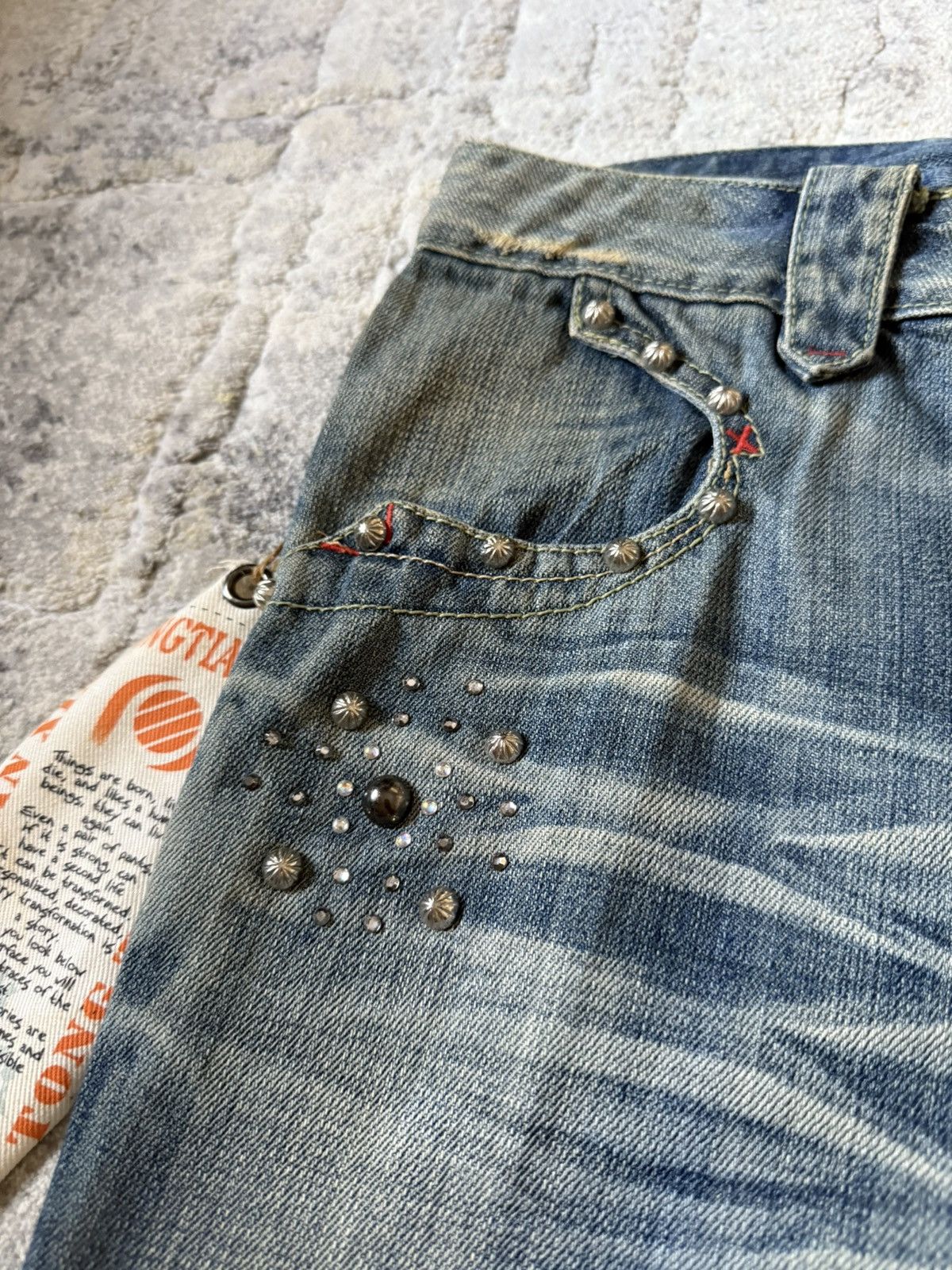 If Six Was Nine Studded Gemstone Claw Mark Muddy Wash Japanese Flared Jeans Size US 29 - 5 Thumbnail