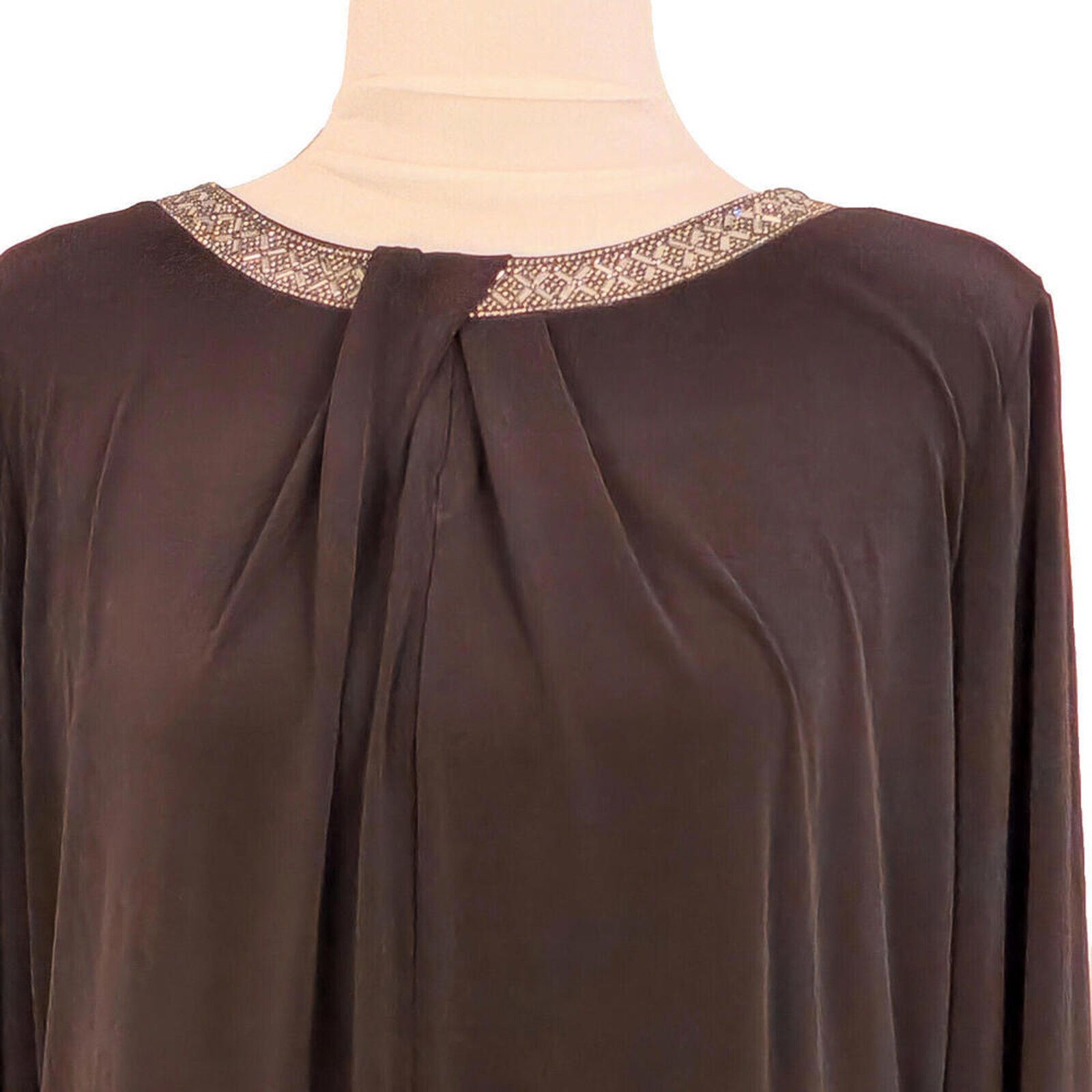 Liz Claiborne Liz Claiborne Jeweled Black Blouse LT Tall Long Sleeve Top Size L / US 10 / IT 46 - 3 Thumbnail