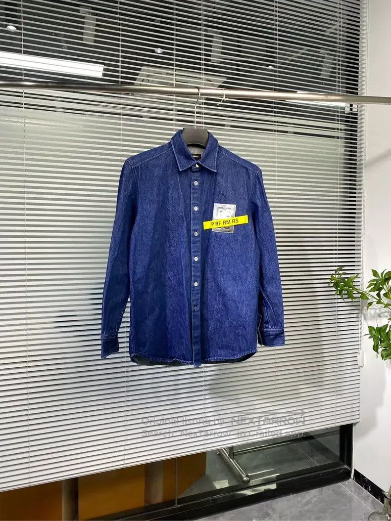 Raf Simons Taped silver leather brand denim shirt