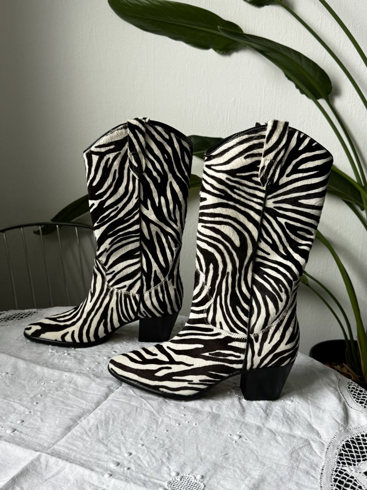 Other Anna F Cowboy Boots Pony Hair Zebra Print Size US 7 / IT 37 - 1 Thumbnail