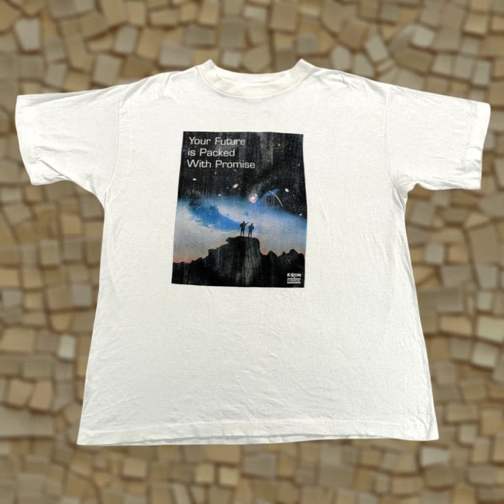 GAS VINTAGE Exxon Shirt Adult XL White Cotton T-Shirt 90s Logo 2 Figures Galaxy Shoot Star Future Promise Mens Size US XL / EU 56 / 4 - 1 Thumbnail