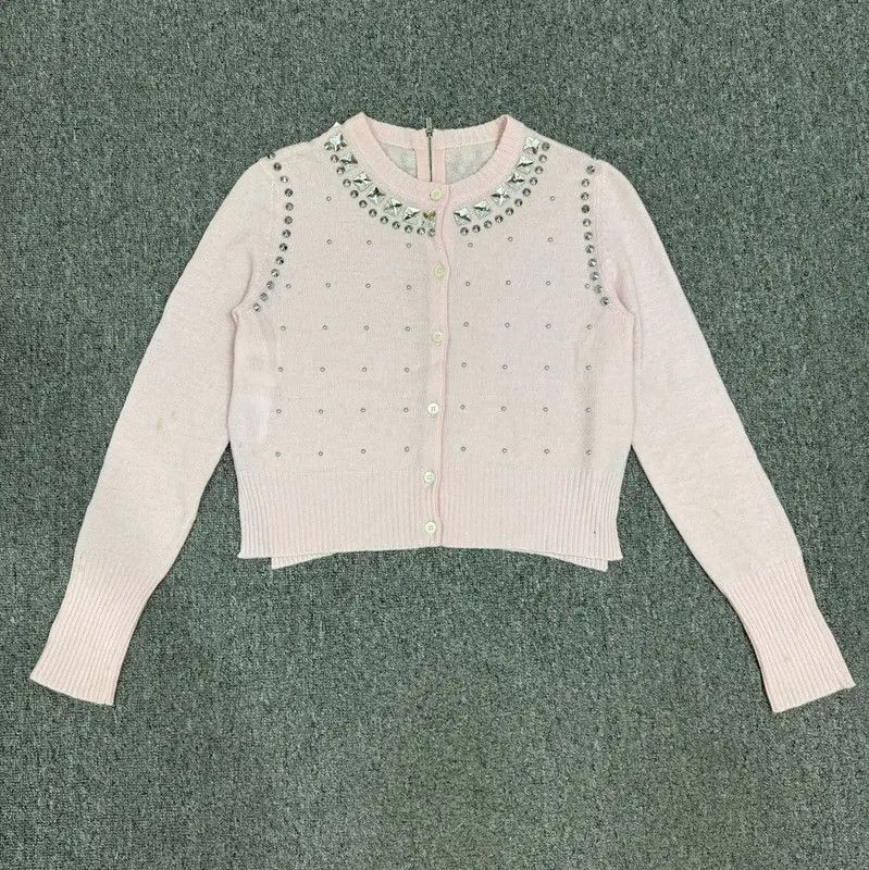 Miu Miu Miu Miu Pink Knit Cardigan with Embellishments 0089 Size S / US 4 / IT 40 - 1 Thumbnail