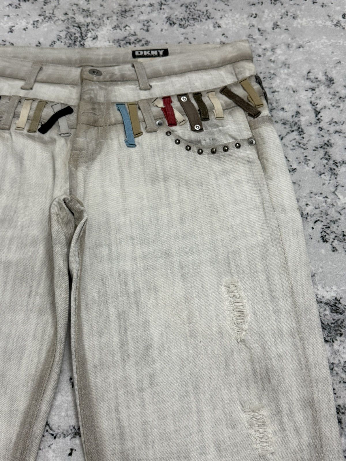 DKNY DKNY Double Waist Studs Released Hem Y2K Grey Straight Jeans Size US 32 / EU 48 - 5 Thumbnail