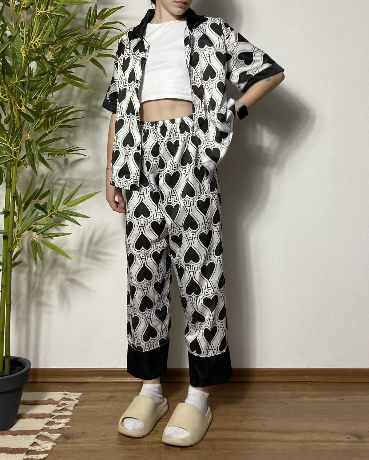 AMI STYLE MONOGRAM SATIN PAJAMA